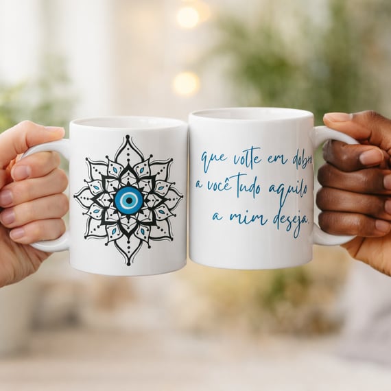 Caneca Mandala Olho Grego – Escudo da Intuição – Que volte em dobro a você tudo que a mim deseja