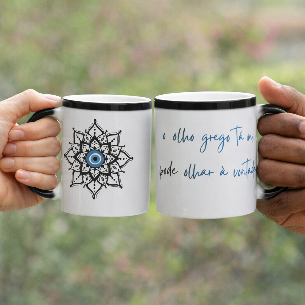 Caneca Mágica Mandala Olho Grego – Escudo da Intuição – O olho grego tá on, pode olhar à vontade