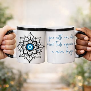 Nome do produto Caneca Mágica Mandala Olho Grego – Escudo da Intuição – Que volte em dobro a você tudo que a mim deseja