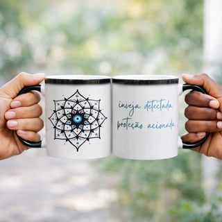 Caneca Mágica Mandala Olho Grego – Xô, Inveja! – Inveja detectada, proteção acionada