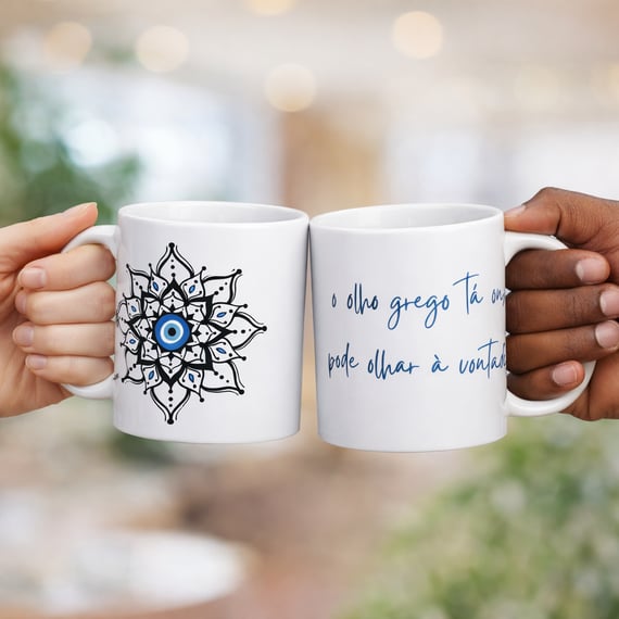 Caneca Mandala Olho Grego – Escudo da Intuição – O olho grego tá on, pode olhar à vontade