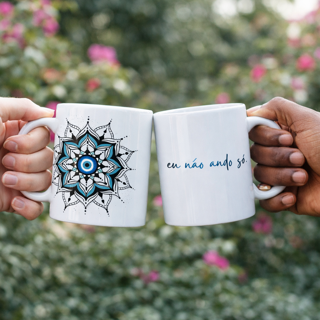 Nome do produto: Caneca Mandala Olho Grego – Guardião Azul – Eu não ando só