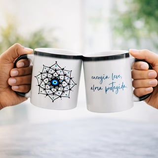 Nome do produto Caneca Mágica Mandala Olho Grego – Xô, Inveja! – Energia leve, alma protegida