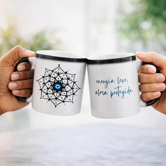 Caneca Mágica Mandala Olho Grego – Xô, Inveja! – Energia leve, alma protegida