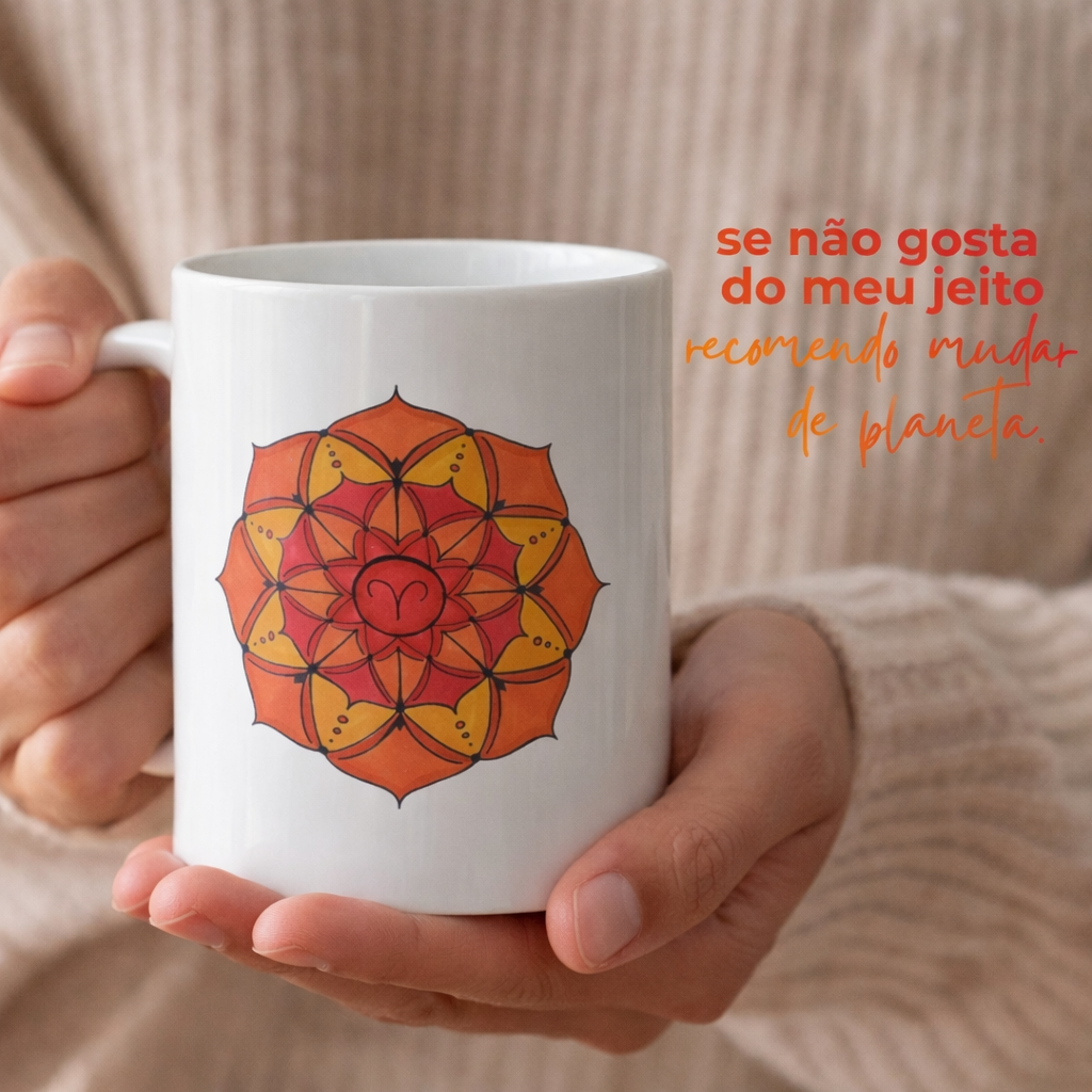 Nome do produto: Caneca Mandala Signo de Áries - \