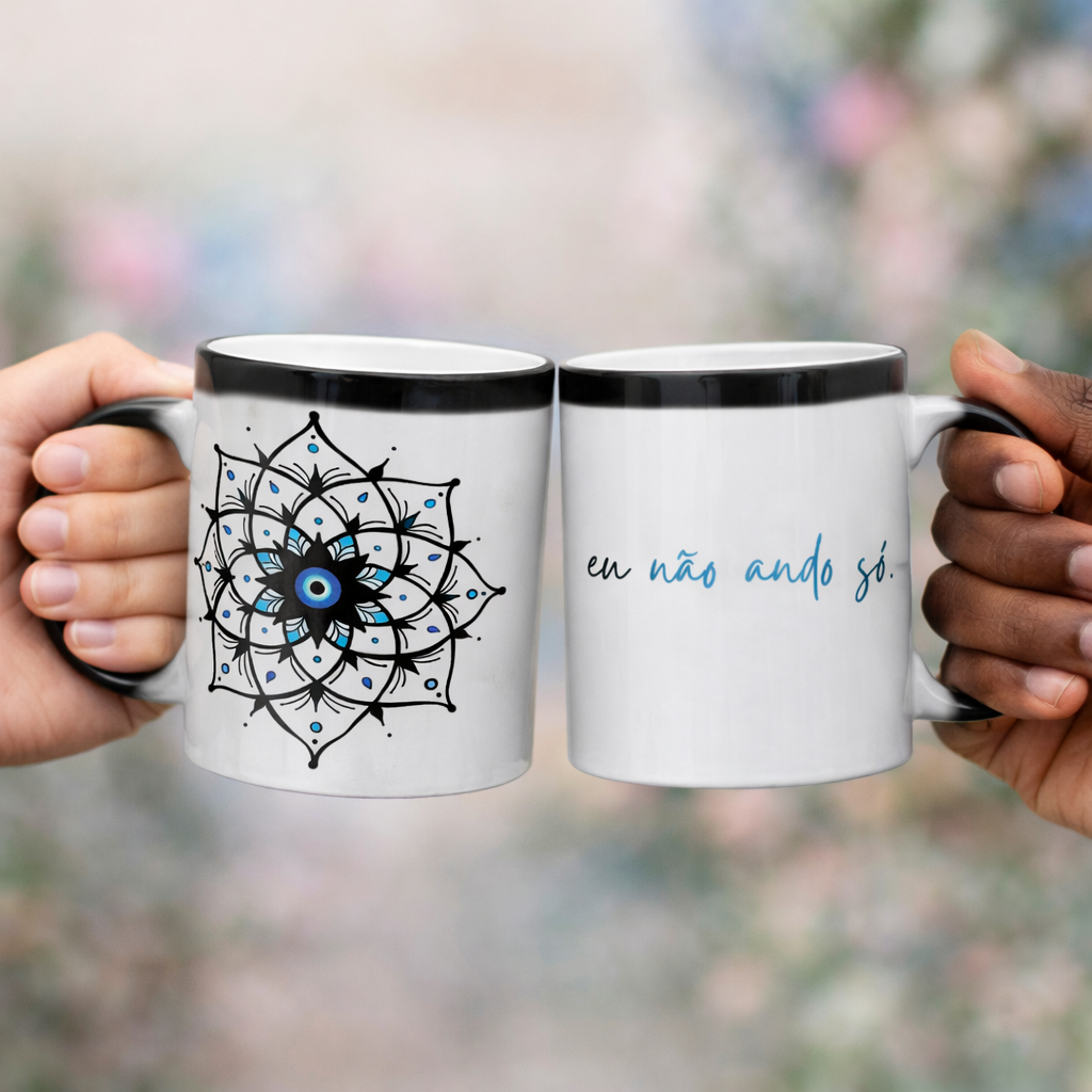 Nome do produto: Caneca Mágica Mandala Olho Grego – Xô, Inveja! – Eu não ando só