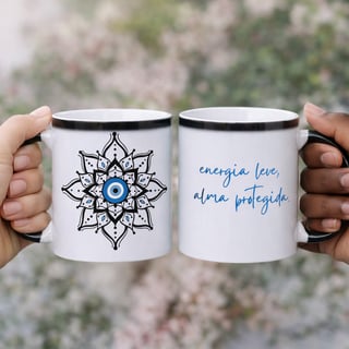 Nome do produto Caneca Mágica Mandala Olho Grego – Escudo da Intuição – Energia leve, alma protegida