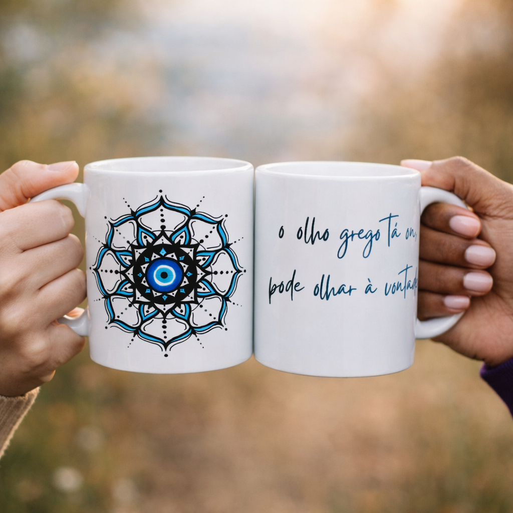 Caneca Mandala Olho Grego – Círculo da Harmonia – O olho grego tá on, pode olhar à vontade