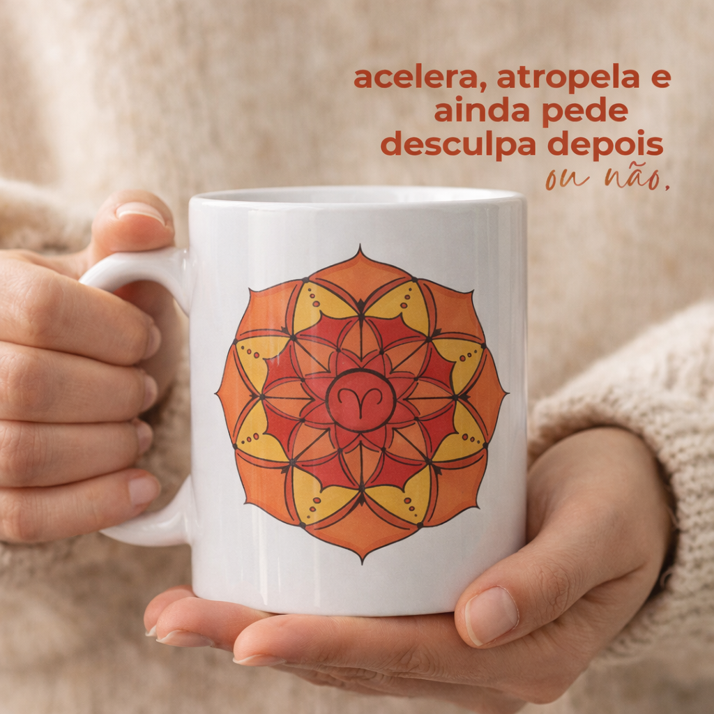 Nome do produto: Caneca Mandala Signo de Áries - \