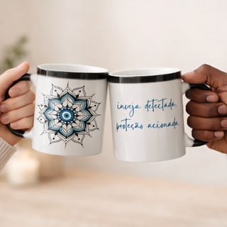 Caneca Mágica Mandala Olho Grego – Guardião Azul – Inveja detectada, proteção acionada