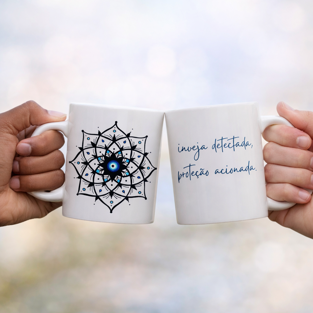 Nome do produto: Caneca Mandala Olho Grego – Xô, Inveja! – Inveja detectada, proteção acionada