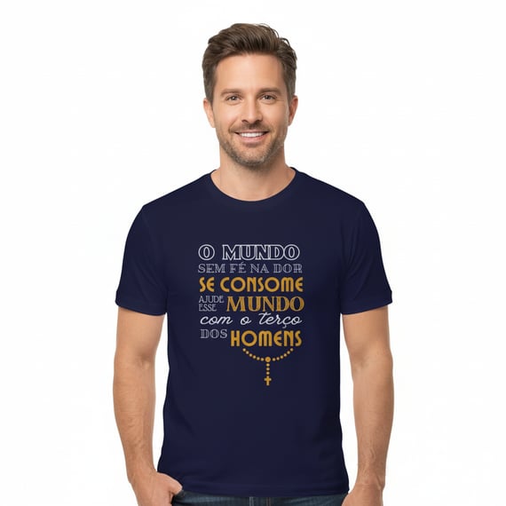 Camiseta Terço dos Homens – Fé que Transforma o Mundo com Oração e Devoção