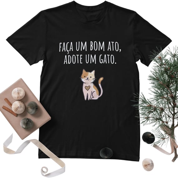 Camiseta Plus Size Adote Um Gato - Unissex Algodão