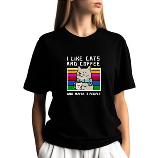 Nome do produto Camiseta Preta Gato Café - Frase Engraçada Algodão 30.1
