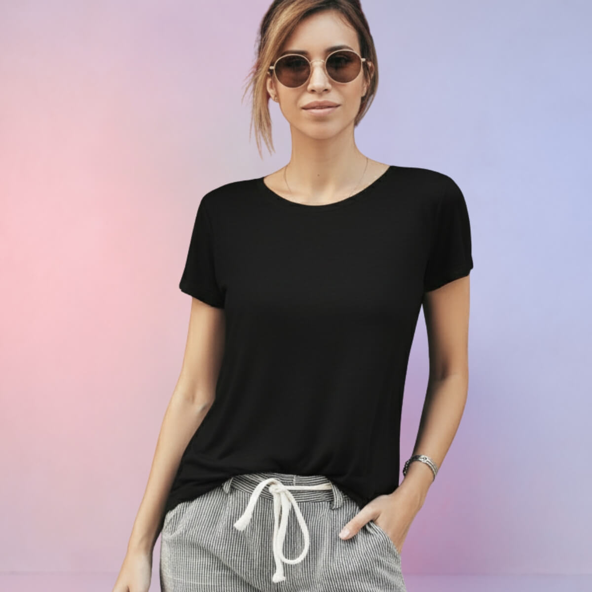 Nome do produto: Baby Look Lisa Feminina Quality 100% Algodão Penteado Fio 30.1 – (165g)