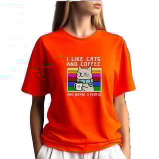 Nome do produto Camiseta Laranja Gato Fofo Café - Malha Quality Premium