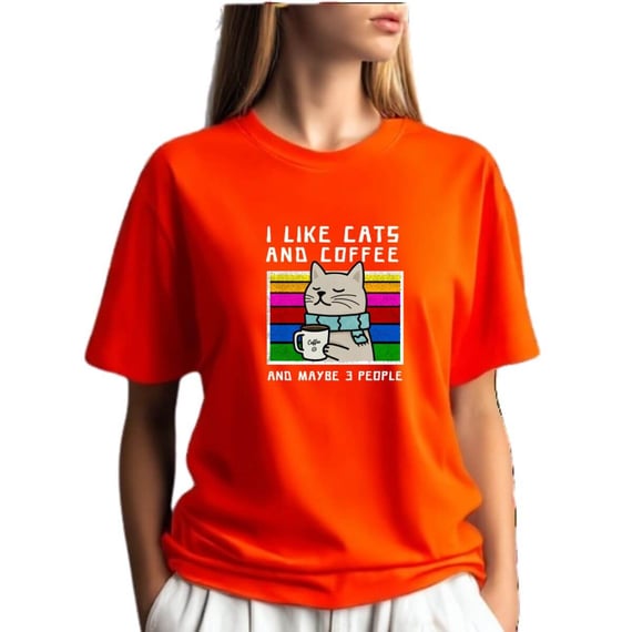 Camiseta Laranja Gato Fofo Café - Malha Quality Premium