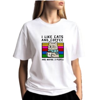 Camiseta Branca Gato Sarcástico Coffee - Malha Premium