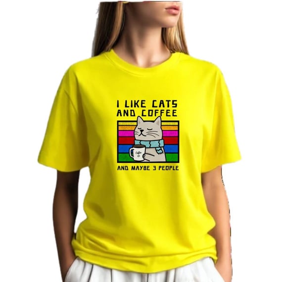 Camiseta Amarela Gato E Café - I Like Cats And Coffee