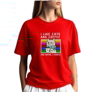 Nome do produto Camiseta Vermelha Gato E Café - Presente Cat Lover 30.1
