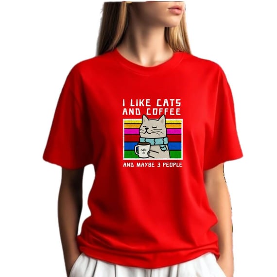Camiseta Vermelha Gato E Café - Presente Cat Lover 30.1