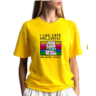 Nome do produto Camiseta Amarela Gato I Like Cats And Coffee - Algodão 30.1 Unissex