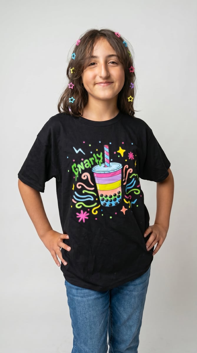 Nome do produto: Camiseta Infantil - Inspirada em Gnarly (Katseye) por Sophie