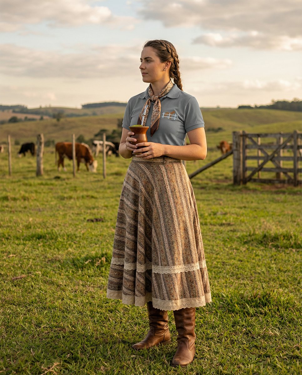 Nome do produto: Camiseta Polo Feminina Horizonte Contido – Elegância Campeira e Identidade Gaúcha