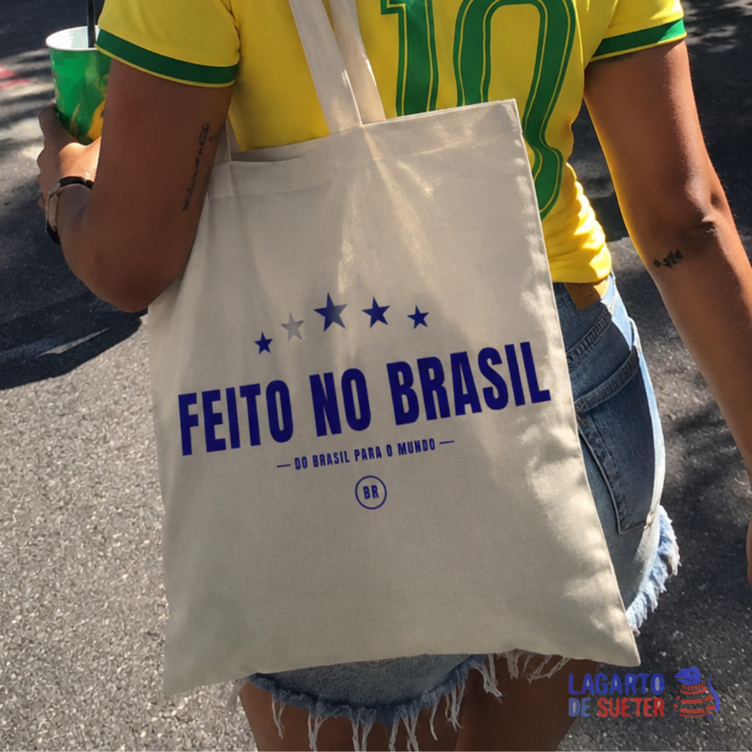 Ecobag Feito No Brasil 5 Estrelas Minimalista | 100% Algodão Cru | Tote Bag Lagarto de Suéter