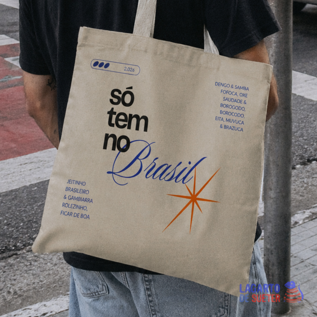 Ecobag Só Tem No Brasil Techno Y2K | 100% Algodão Cru | Tote Bag Lagarto de Suéter