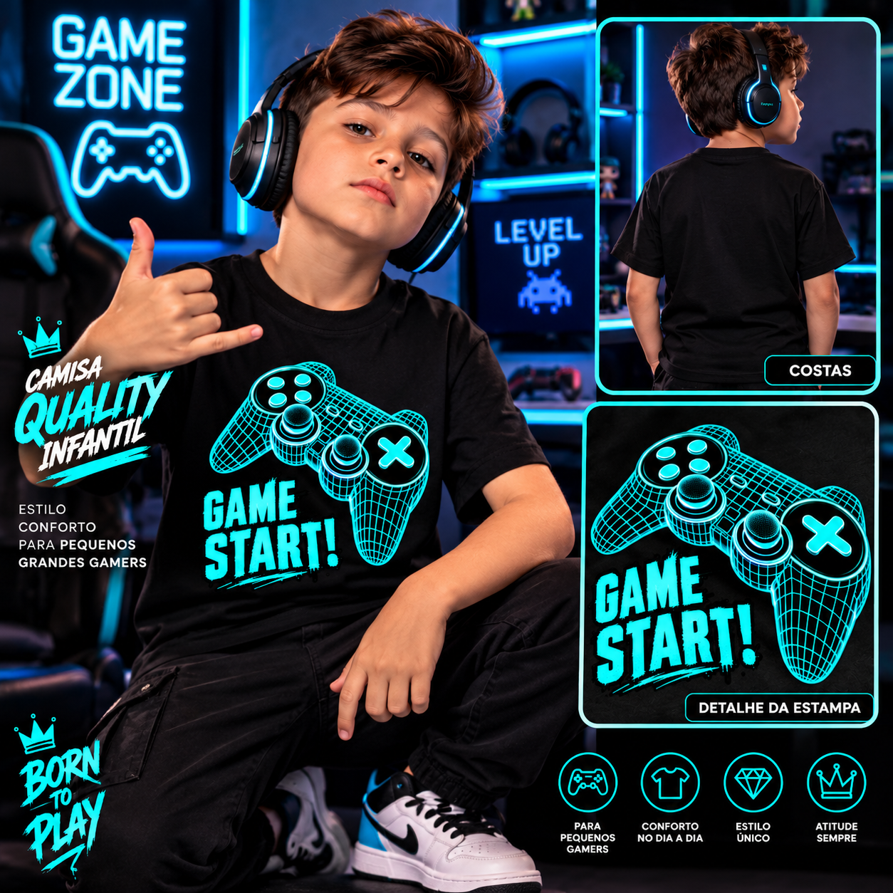 Camiseta Infantil Gamer Game Start!