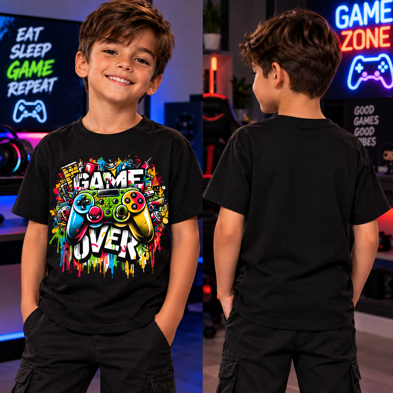 Camiseta infantil gamer Game Over