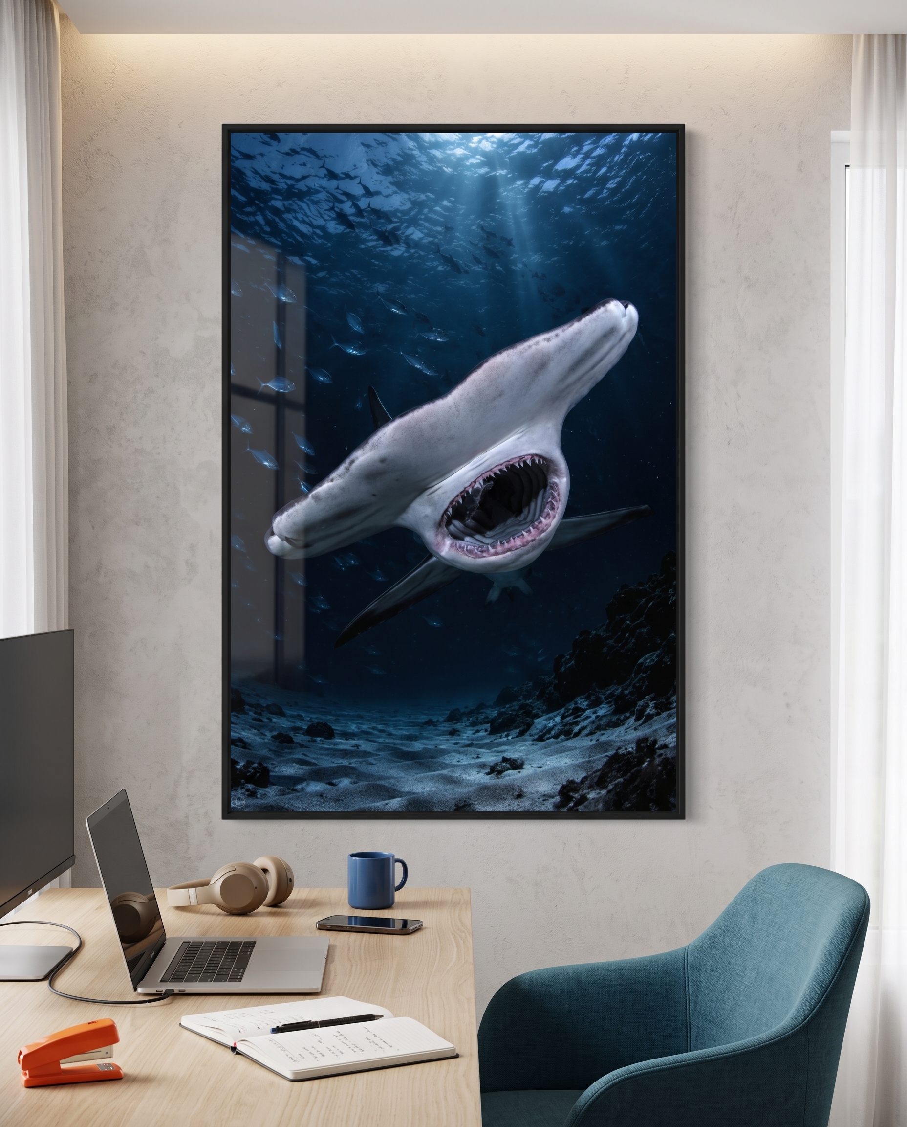 Quadro de Decorativo Tubarão Martelo no Oceano