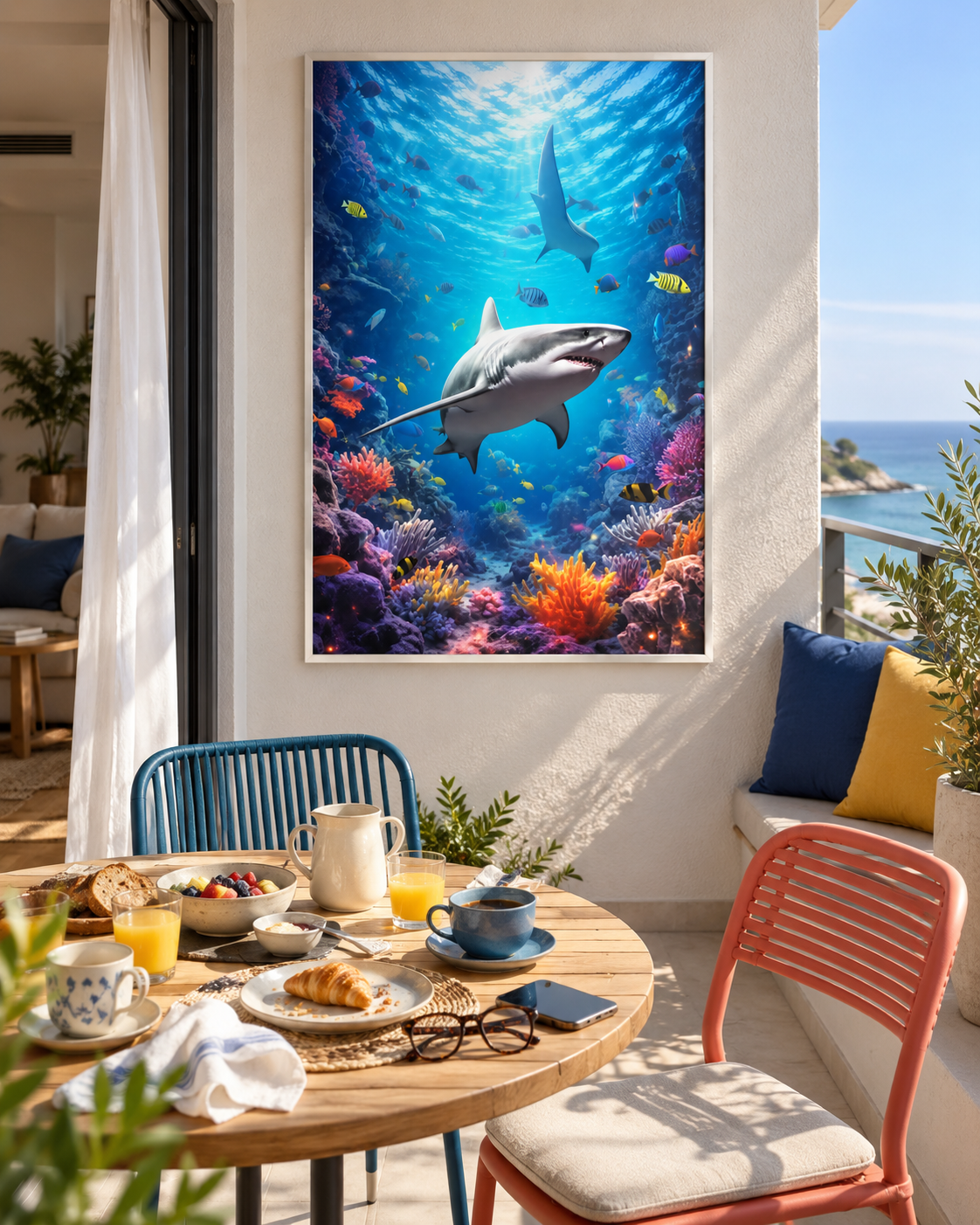 Quadro de Tubarão no Fundo do Mar – O Rei do Recife
