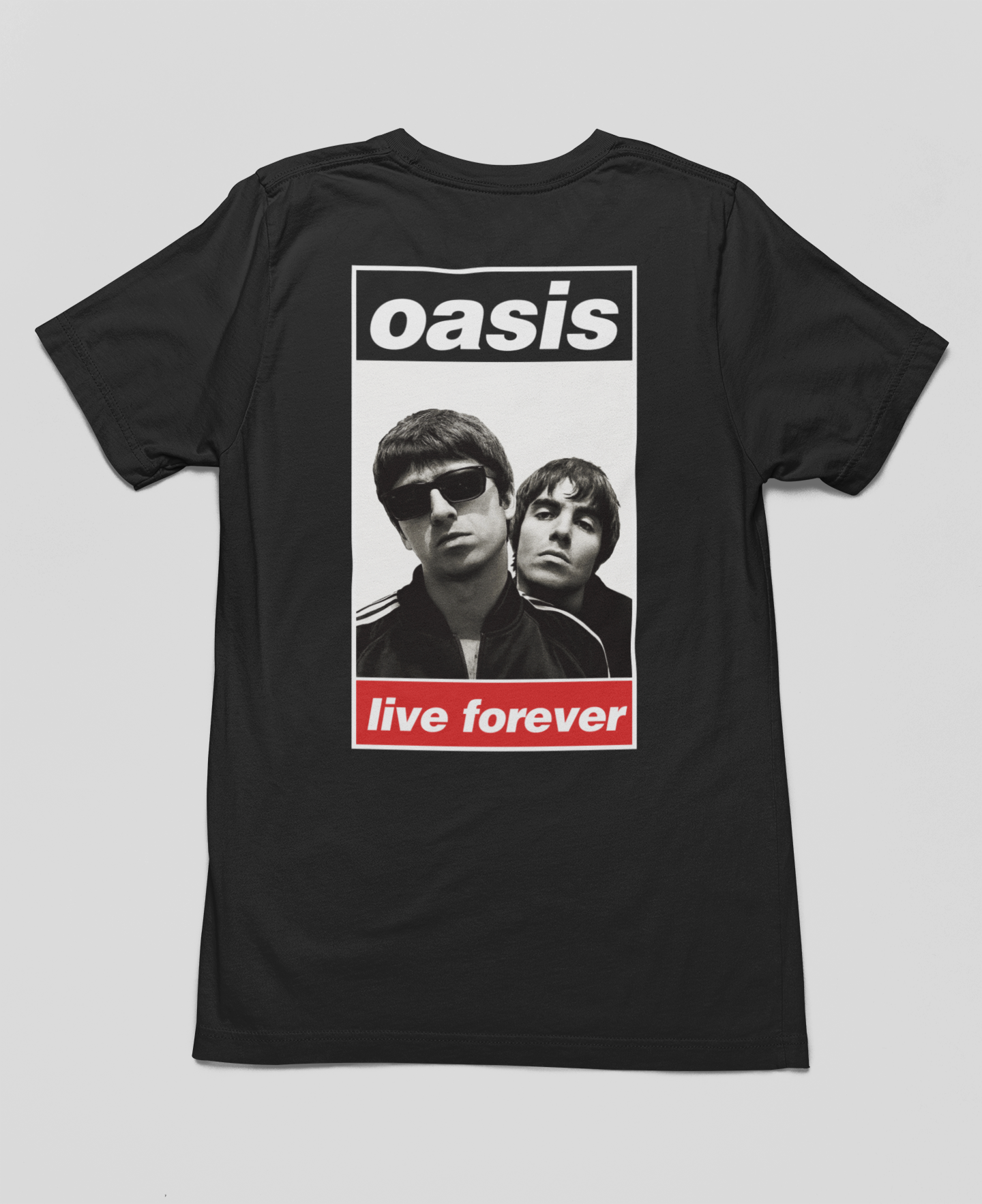T-Shirt Quality Camiseta Frente e Trás Oasis - Live Forever
