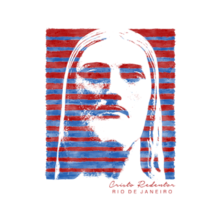 Nome do produto Camiseta Masculina Cristo Redentor azul e vermelho