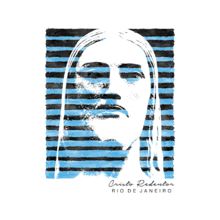 Nome do produto Camiseta Feminina Cristo Redentor azul e preto