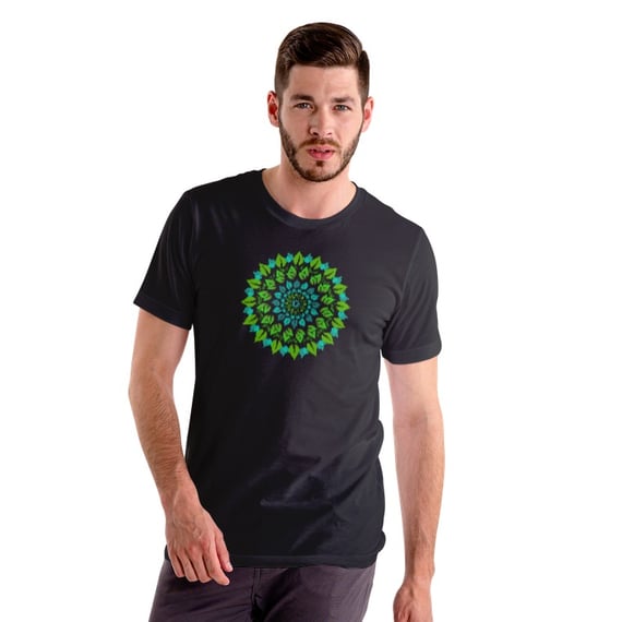CAMISETA MANDALA VERDE FOLHAS